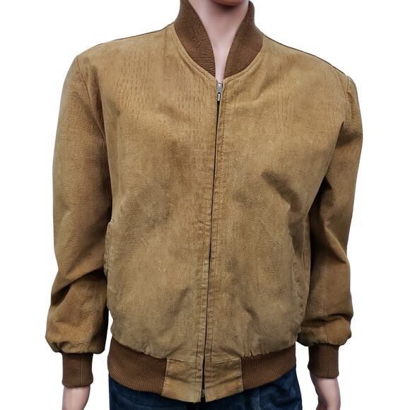 Vintage CROCODILE Leather Suede Bomber Jacket Full zip Italy Made Tan/Camel - Picture 2 of 12